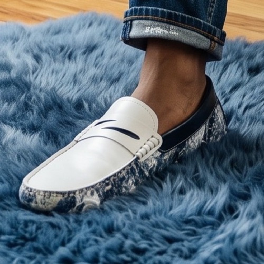 Robert Graham Mens RGS5214 White Blue Graphic Print Leather Driving Loafers 10